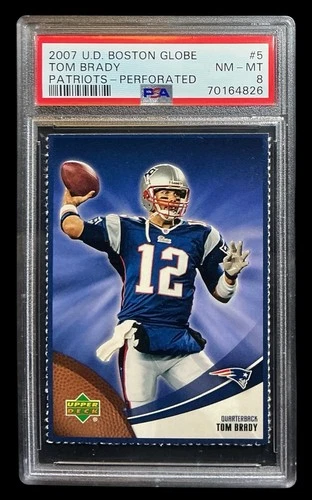 2007 upper deck #5 tom brady; regional SSP boston globe PSA 8