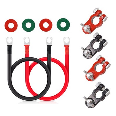 Cavo Batteria Auto 2 Pezzi Cavi Inverter Batteria 4 AWG 93cm Rosso e Nero Terminali ad Anello Rame Stagnato per Auto, Camion, Camper, Marina