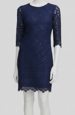 Kensie Women's Blue Crew-Neck Lace Floral Lined Overlay Sheath Dress Size 8