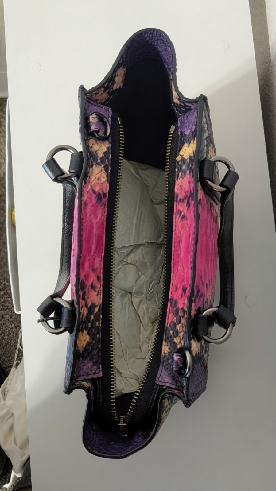 Coach Pink Python Snake Print Satchel Double Hand… - image 10