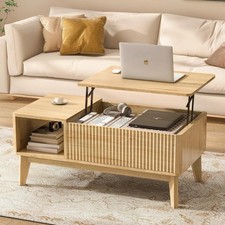 Fluted Lift Top Coffee Table with Storage, Modern Coffee Table for Living Roo...