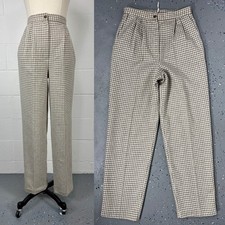 Vintage 70s Gray White Houndstooth Plaid Wool Trousers Pleated Tapered Lined 10