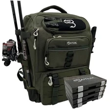  Fishing Backpack, Tackle Bag With Rod Holders, 40L Capacity With Cooler, Green