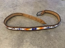 Vintage Beaded Tooled Leather Belt 32 Native American Souvenir 60  s-70  s