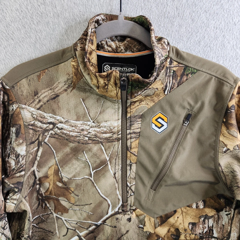 Scentlok Shirt Mens S Realtree Camo 1/4 Zip Fleece Lined Double Elbow Long Tail - Image 2 of 4