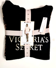 NWT Victoria's Secret Pajama Set Shorts XS Black Gold Cotton Leopard Fall Winter
