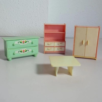 Vintage Jean West Germany Puppenhaus Möbel Set 4tlg Schrank Kommode Tisch Retro