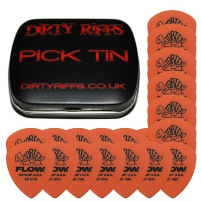 24 x Dunlop Tortex Flow Standard 0,60 mm Gitarren-Plektren Gitarrenplektren in einer Plektrum-Dose
