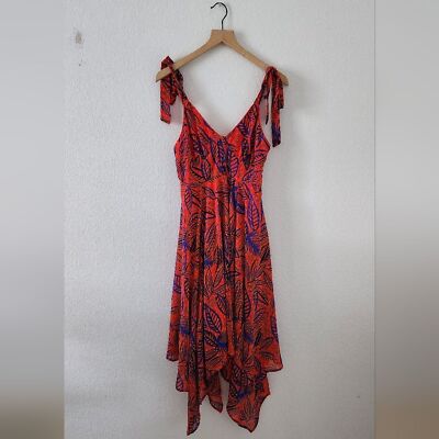 Alexis Target Asymmetric Orange Blue Botanical  Midi Dress Size Small MSRP $50