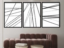 Set of 3 Prints - Abstract Line Art, Black and White Minimalist Pictures