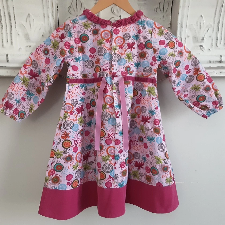 DEUX PAR DEUX Pink Floral Long Sleeve Corduroy Dress Size 6  EUC - Image 2 of 4