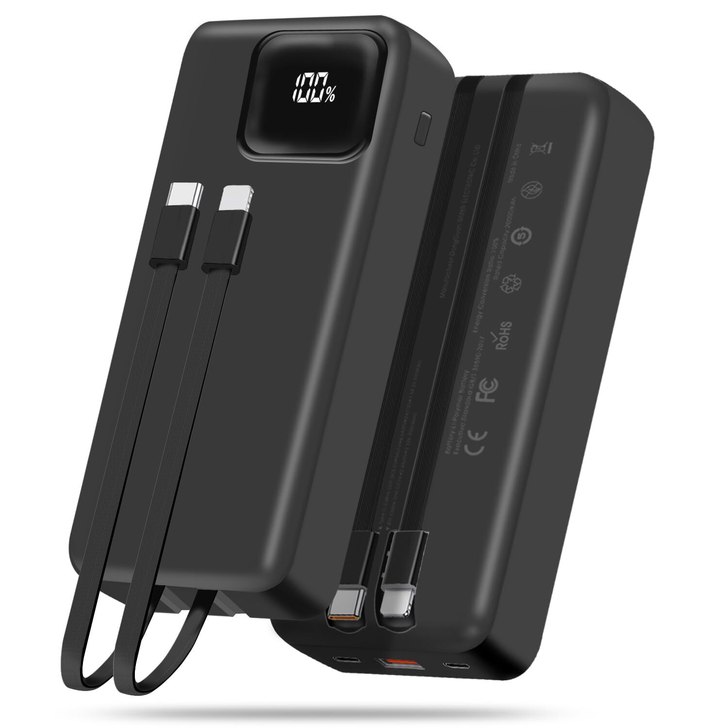 Portable Charger, 20000mAh Power Bank with 2 Built-in Cables, 22.5W Fast Char...-image