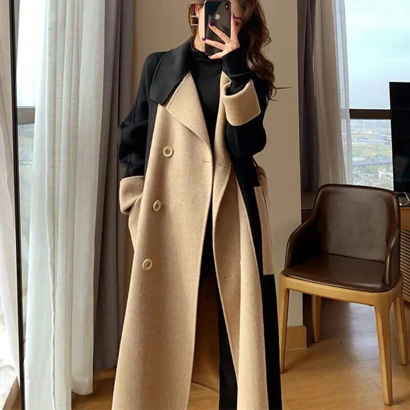 Womens Long Jacket Trench Coat Autumn Winter Double Breasted Office Lady  Outwear