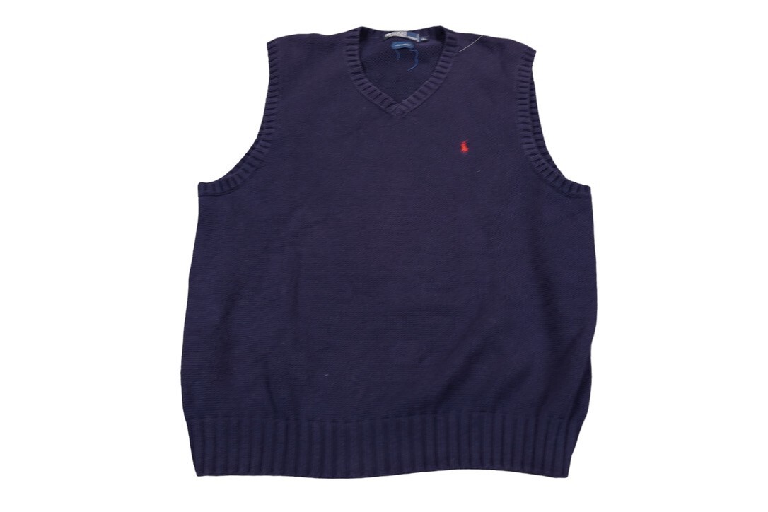 Polo Ralph Lauren Sweater Vest XL Navy Cotton Pullover 90s preppy Dad Vintage