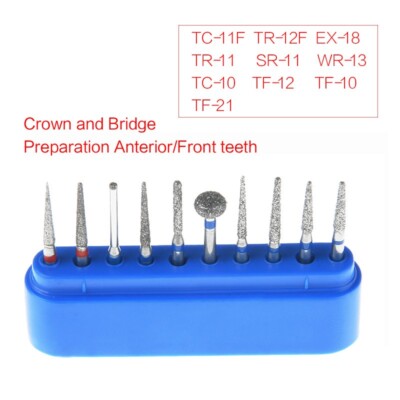 AZDENT FG-102 Diamond Dental Burs Set - 5 Sets For Crown & Bridge Prep, 10 Pieces Per Kit
