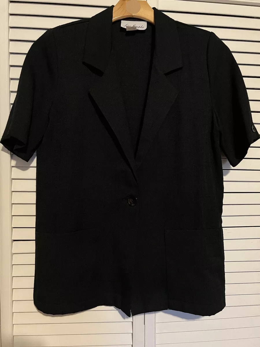 LISA JOSEPHS Women’s Size Small S Blazer Suit Jacket Vintage Short Sleeve Black