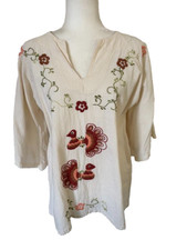 Vintage Mexican Latin Cotton Embroidered Blouse Shirt Tunic Top Needlework Boho