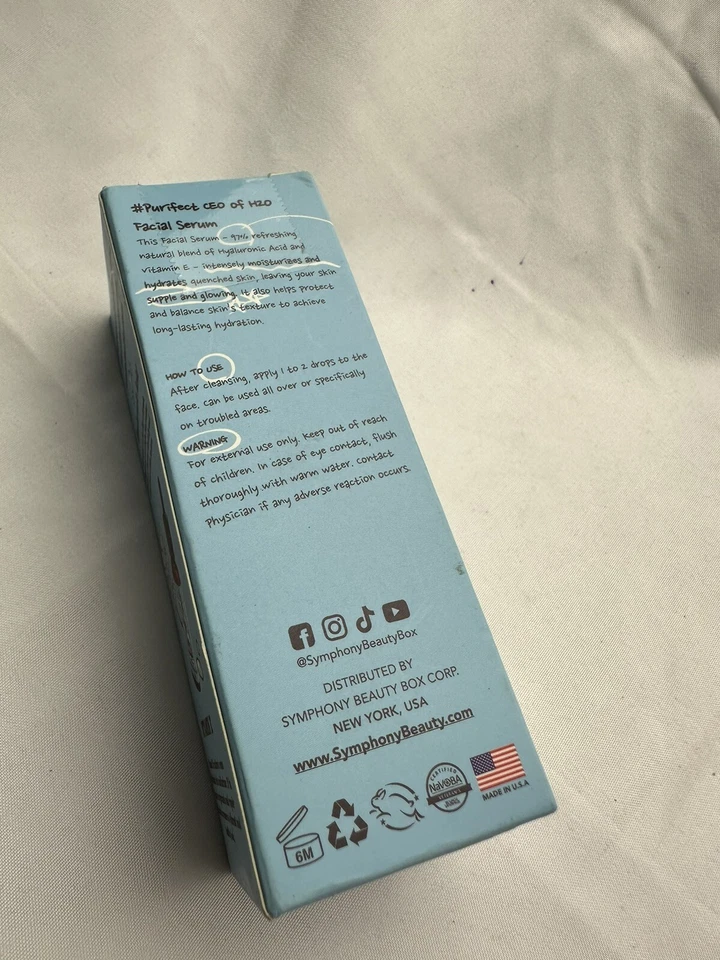 SUERO FACIAL ÁCIDO HIALURÓNICO 97% Natural -Purifect de Symphony Beauty Nuevo En Caja Foto 3 de 4
