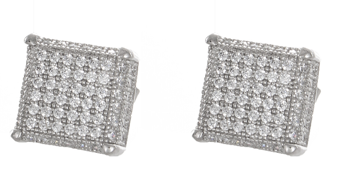 Мужские серьги-гвоздики из стерлингового серебра 925 пробы с кубическим цирконием 10 мм и квадратным камнем-гвоздиком 12990₽