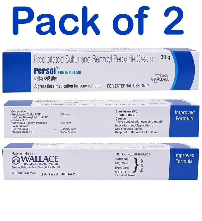 Pack of 2 Persol forte cream 30g Benzoil Peroxide and precipitated Sulphur 5%