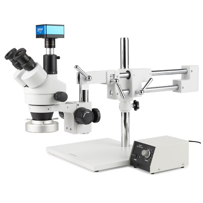 AmScope 7X-45X Trinocular Stereo 80-LED Microscope+2-Arm Boom+4K 8MP HDMI Camera