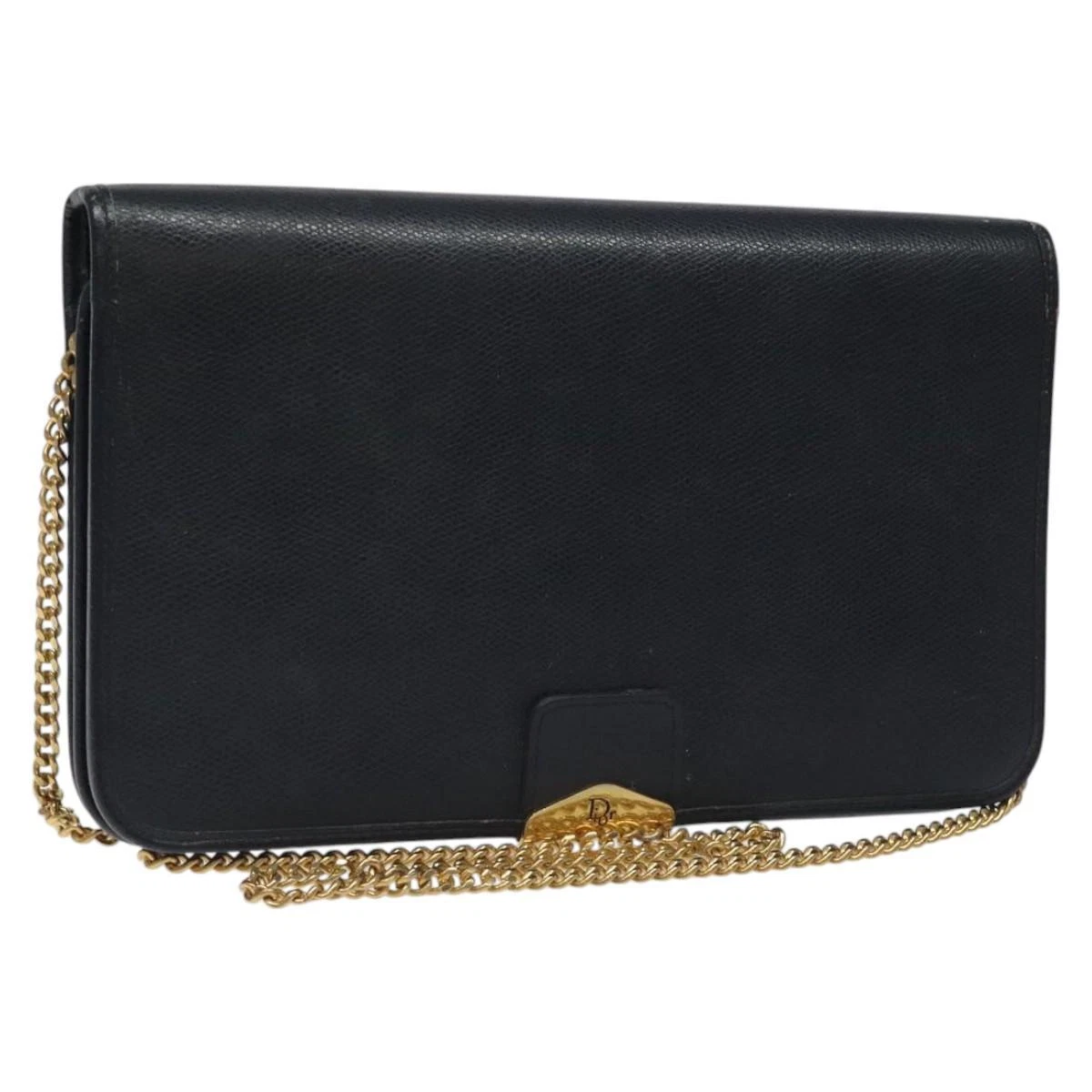 Sac bandoulière Christian Dior chaîne cuir marine or authentique BA567