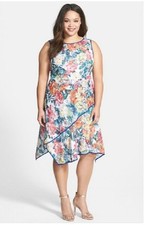 Adrianna Papell Floral Print Asymmetrical Fit & Flare Dress (size 20W)*