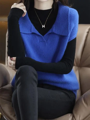 Stylish Turn-down Sweater Vest Casual Sleeveless Autumn Winter Female Clothing - Picture 11 of 27