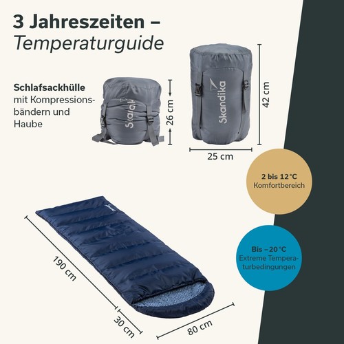 Skandika Dundee mantas saco de dormir 220×80 cm acoplable -20°C RV izquierda mochila nueva - Imagen 5 de 7