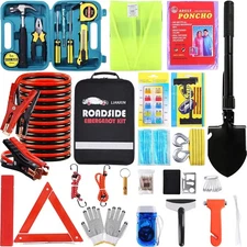 Emergency Car Kit - Safety Kit with Jumper Cables, Roadside Assistance Tools