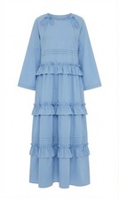 ASOS Design Maxi Dress Long Sleeve Tiered Ruffle US 10 Light Blue Fair Condition