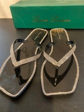 Lauren Lorraine Tampa Black Sandals Size 8 Bling Flip Flops Sparkle Fabulous
