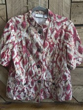 Chicos Size 2 US Size 12 Short Sleeve Linen Blazer Multicolor Mandarin Collar