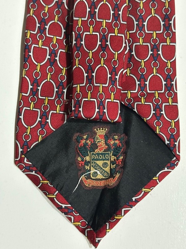 Vintage Paolo Gucci Tie Red Gold Links Equestrian Horsebit L:58” W:4”