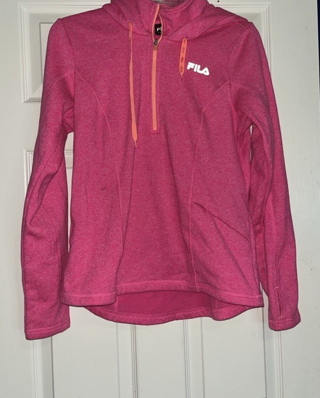 Felpa con cappuccio Fila rosa scuro pullover maglia manica lunga donna taglia small #4A