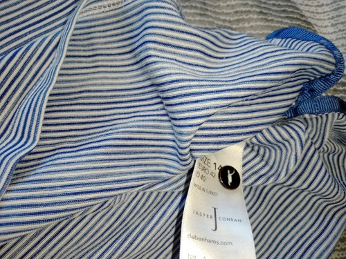Jasper Conran Ladies Top Sz14 Blue White Nautical Theme Boat Neckline Button Det - Picture 6 of 6