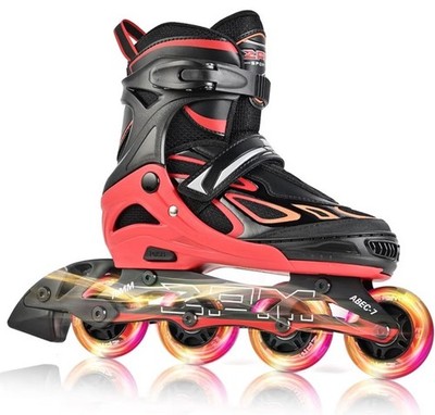 2PM SPORTS Vinal Girls Adjustable Flashing Inline Skates, All Wheels Light Up M