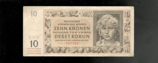 Bohemia & Moravia 1942 10 Korun P 8 CRISP VF !