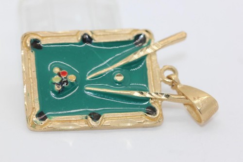 VINTAGE 14K GOLD 3D BILLIARD TABLE GAME CHARM ENAMEL SOLID PENDANT 14kt bracelet