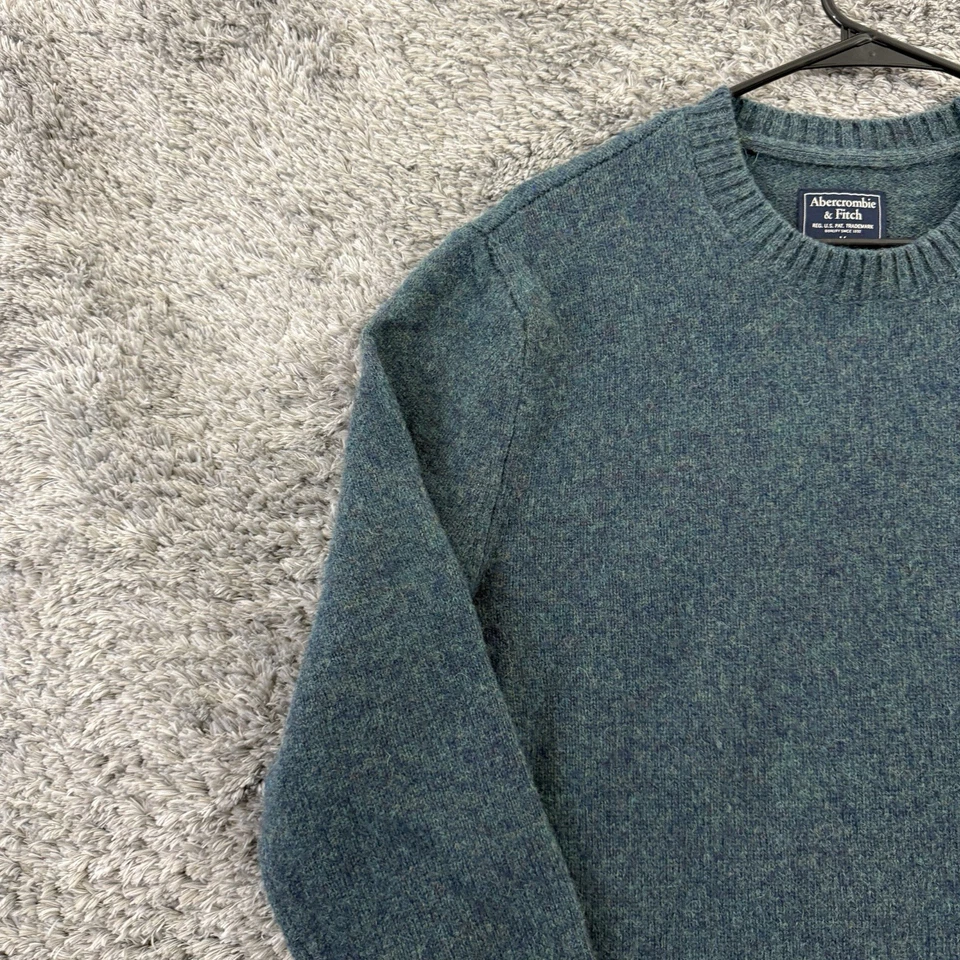 Suéter Pullover Abercrombie & Fitch Para Hombre Verde Medio 100% Lana Cuello Redondo Foto 3 de 4