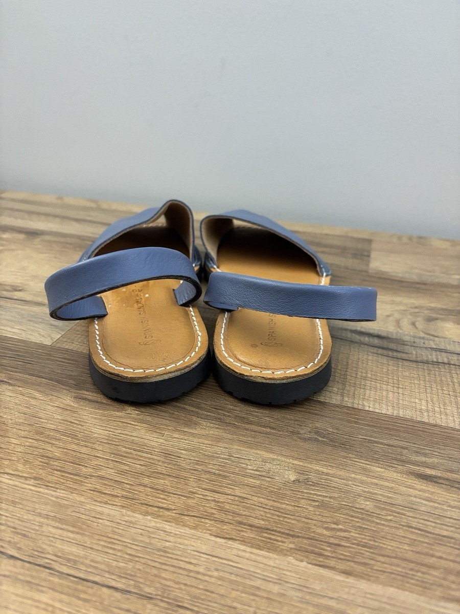 Spanish Sandal Co. Classic Leather Flat Avarca Slip On Sandals Blue Women’s 40 View 5