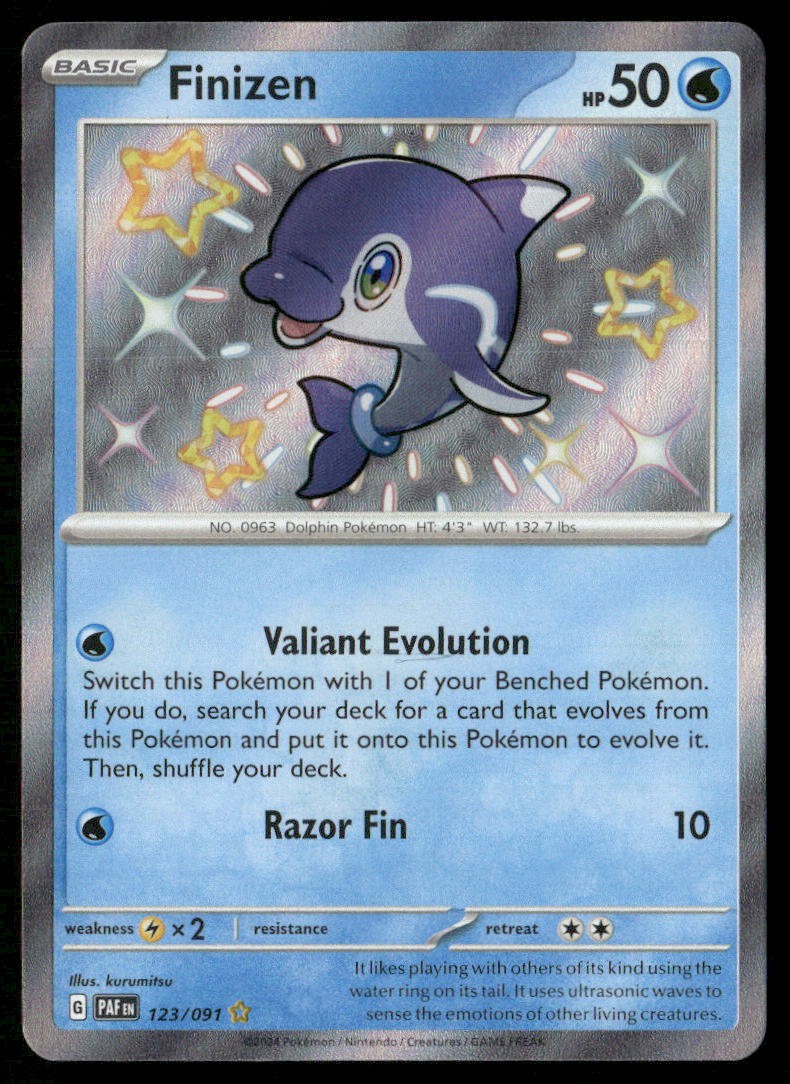 FINIZEN 123/091 SHINY RARE PALDEAN FATES POKEMON HOLO NM