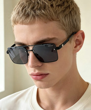 Versace VE2245 60-13-145 Black Rimless Square Sunglasses Dark Grey Lens