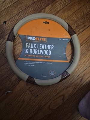 ProElite Deluxe Burlwood and Tan Steering Wheel Cover 335357