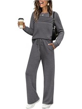 Women's Ladies Casual Loose 2PCs Set Tracksuit Tops Pocket Pants Loungewear UK
