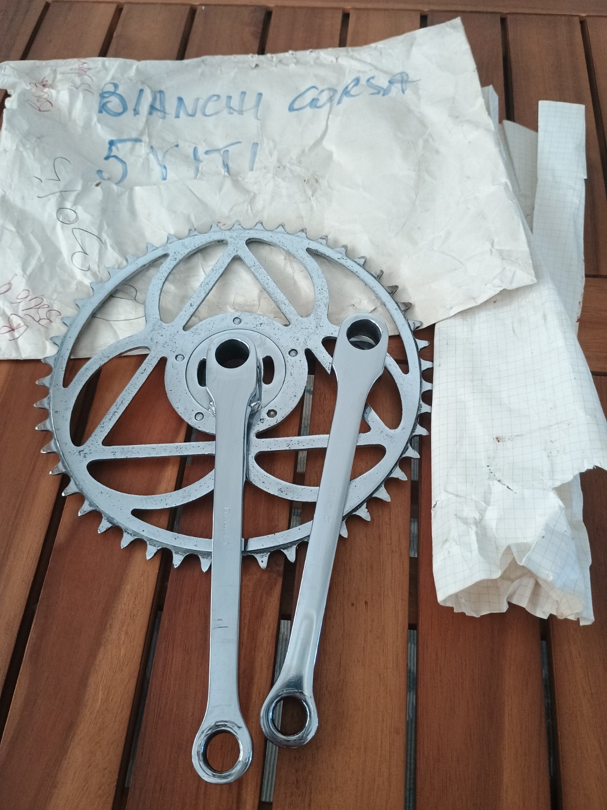 1940/50s Vintage Guarnitura Corsa Bianchi Steel Crankset 48t 170mm X Folgore Tdf