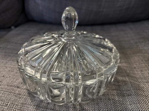 Vintage Anchor Hocking Old Cafe Clear Depression Glass Candy Dish and Lid 6 7/8"