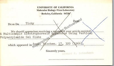 Original Postkarte Howard K. Schachman (1918-2016) Department of Molecular & Cel
