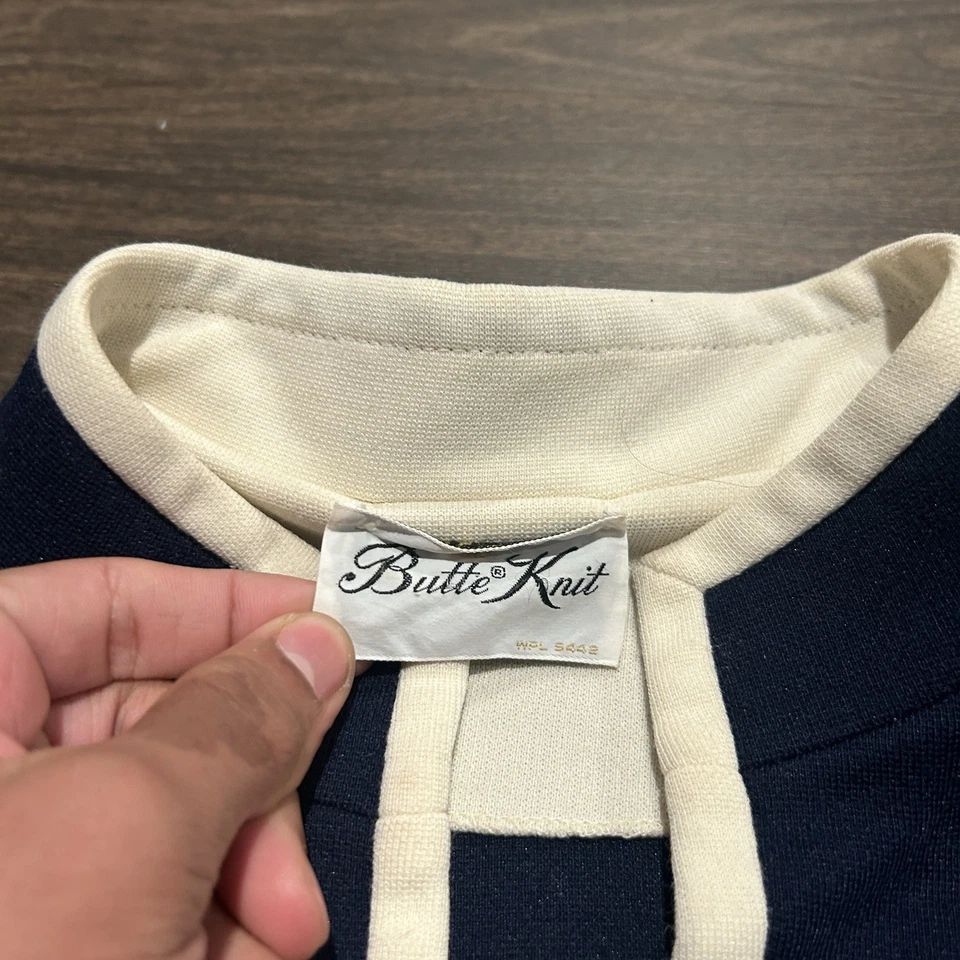 Cárdigan Suéter PolyCot Para Mujer De Colección Años 60 Tejido Butte Azul Marino y Blanco M Foto 3 de 4