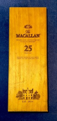 The Macallan 25 Year Old Wood Scotch Whiskey Empty Box Lazer Engraved RARE